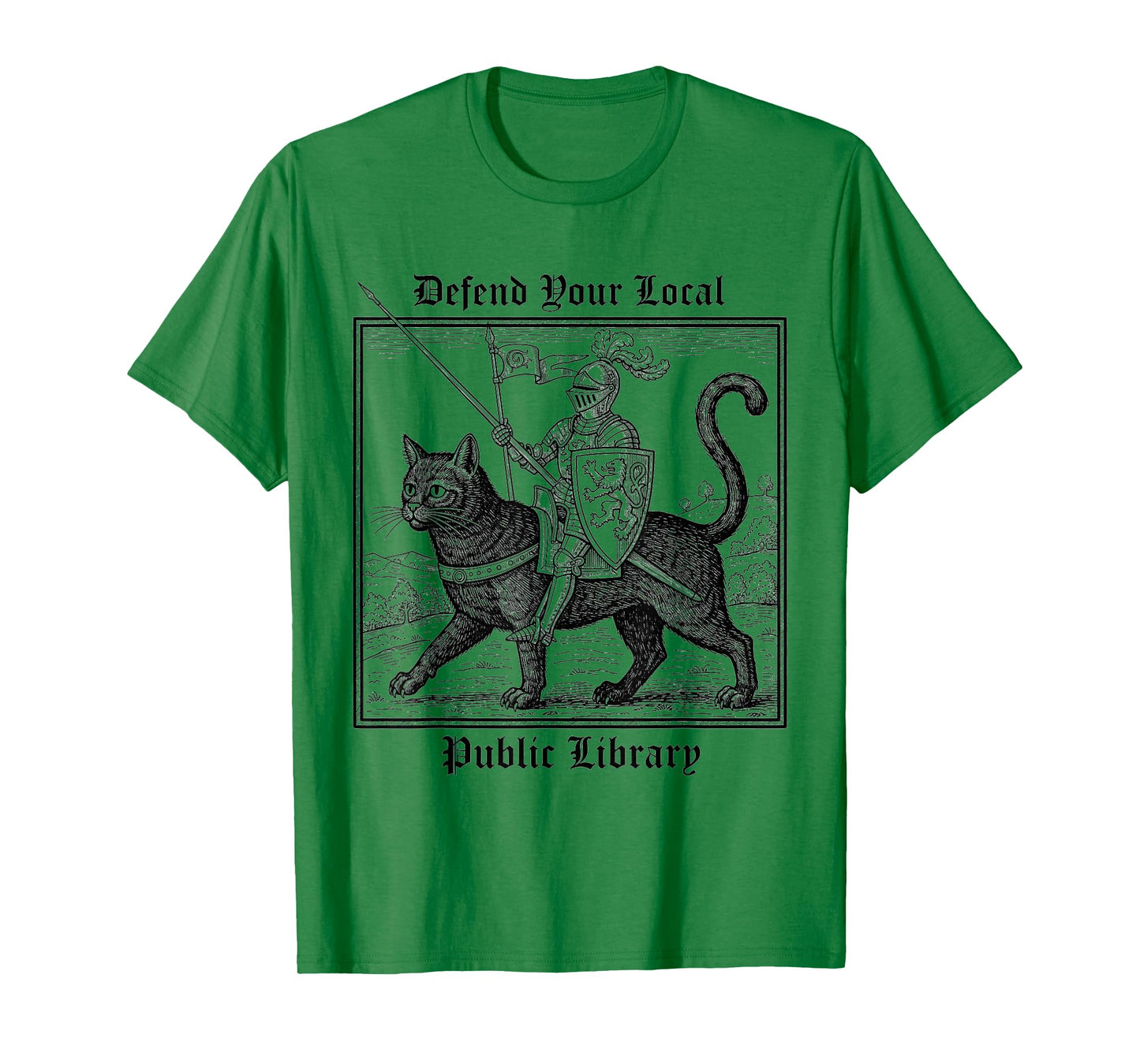 Defend Your Local Public Library Funny Knight Black Cat T-Shirt