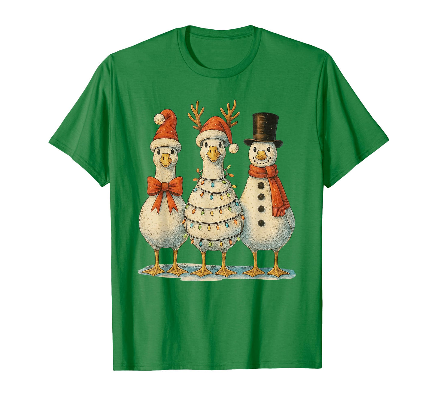 Fun Christmas Goose Santa Reindeer Snowman Goose Silly Goose T-Shirt