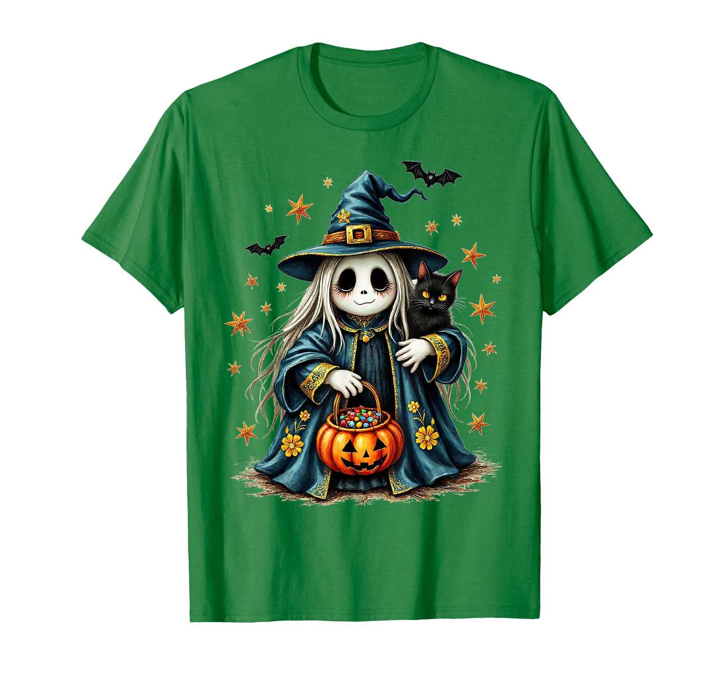 Ghost Holding Black Cat Lover Halloween 2025 Groovy Floral T-Shirt