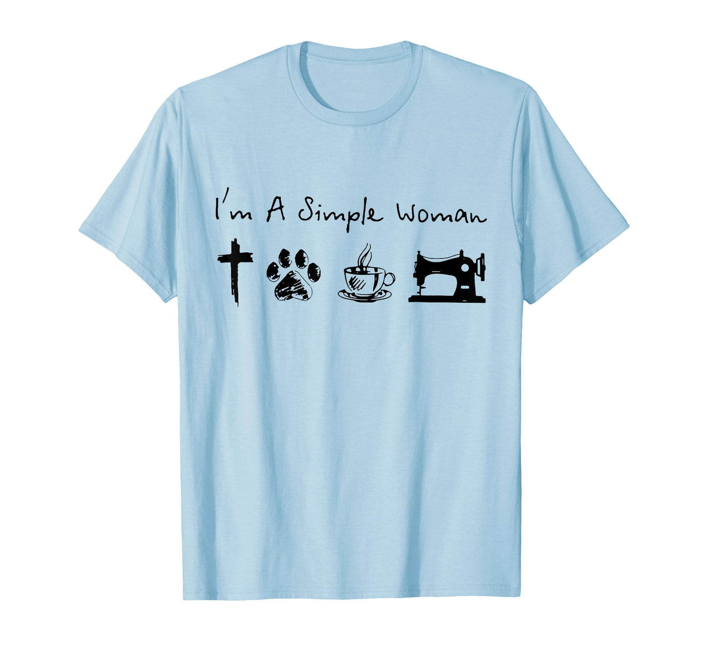 I'm A Simple Woman Jesus Dogs Cats Coffee Sewing Quilting T-Shirt