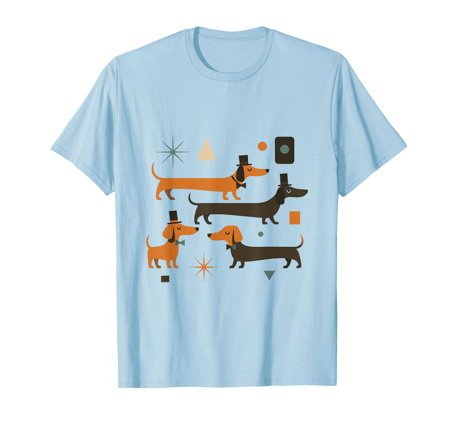 Retro Mid Century Dachshunds in Hats Bowties Dog Art T-Shirt