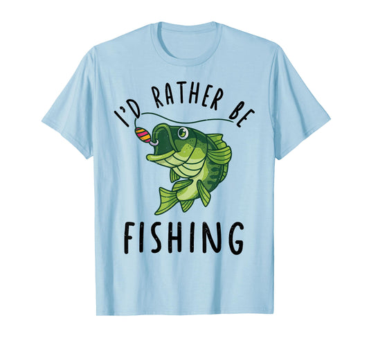 Kid Id Rather Be Fishing Youth Boy Bass Fish Funny Fisherman T-Shirt