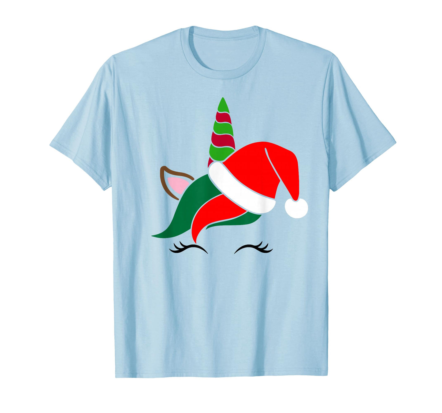 Unicorn Reindeer Face with Santa Hat Cute Christmas Costume T-Shirt