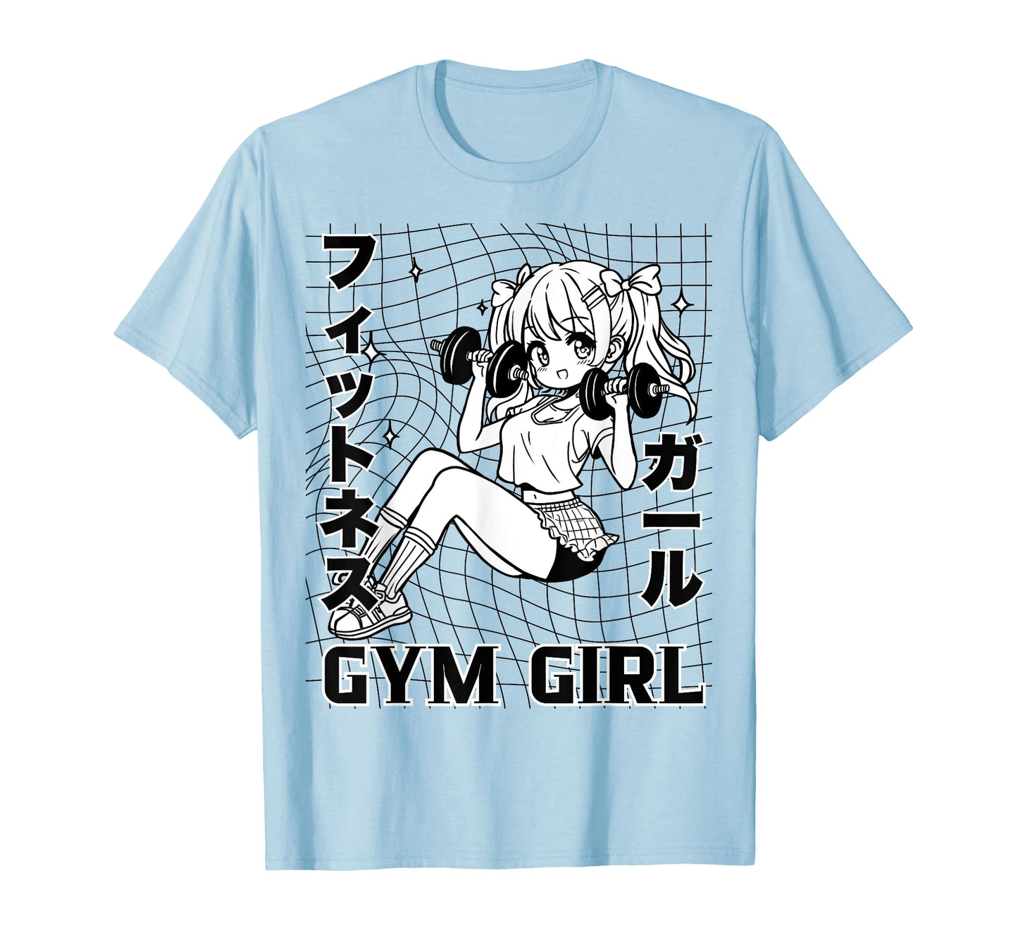 Cute Anime Gym Girl Dumbbells Workout Otaku Fitness Weeaboo T-Shirt