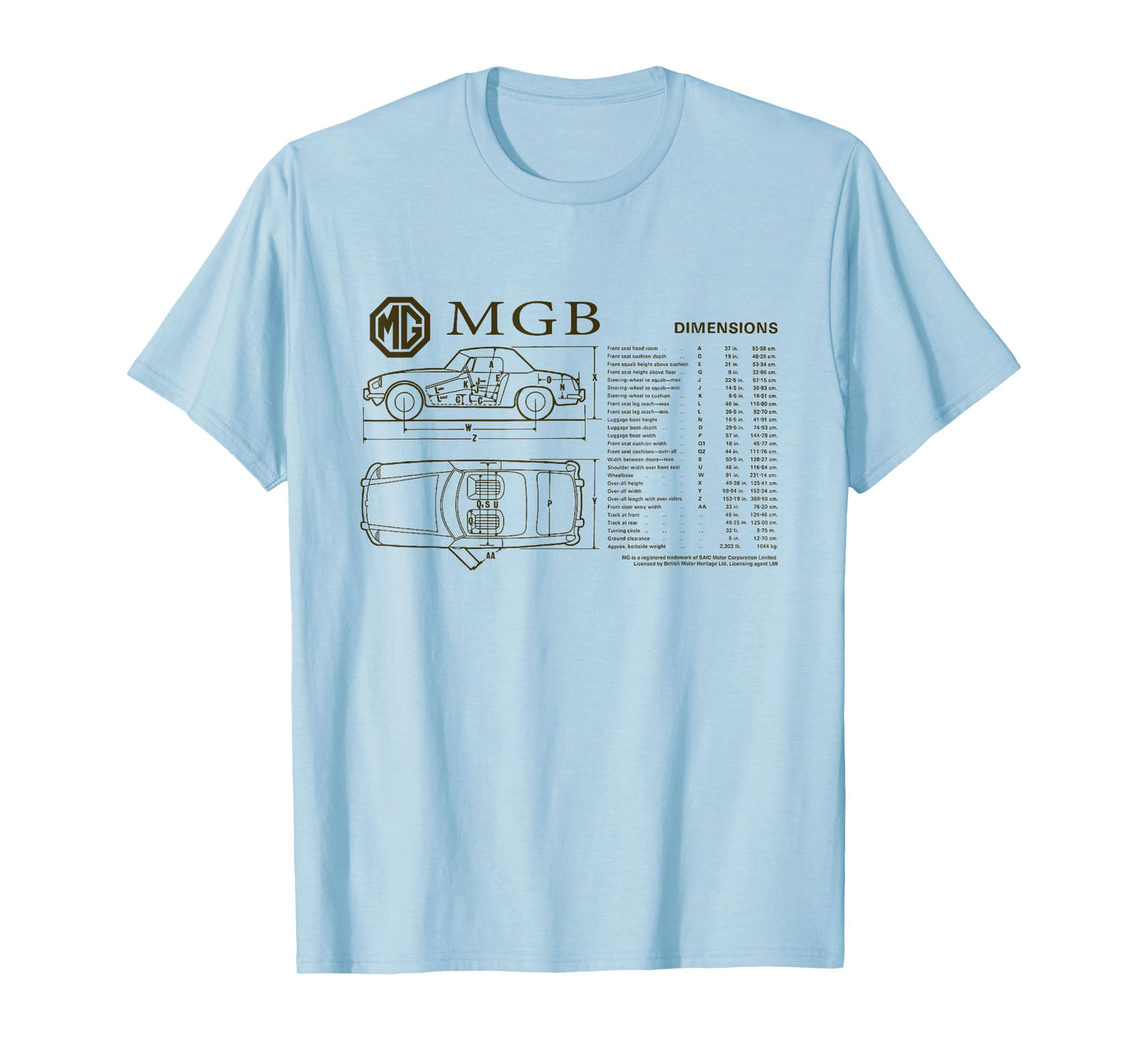 British Motor Heritage MG MGB Car Dimensions T-Shirt