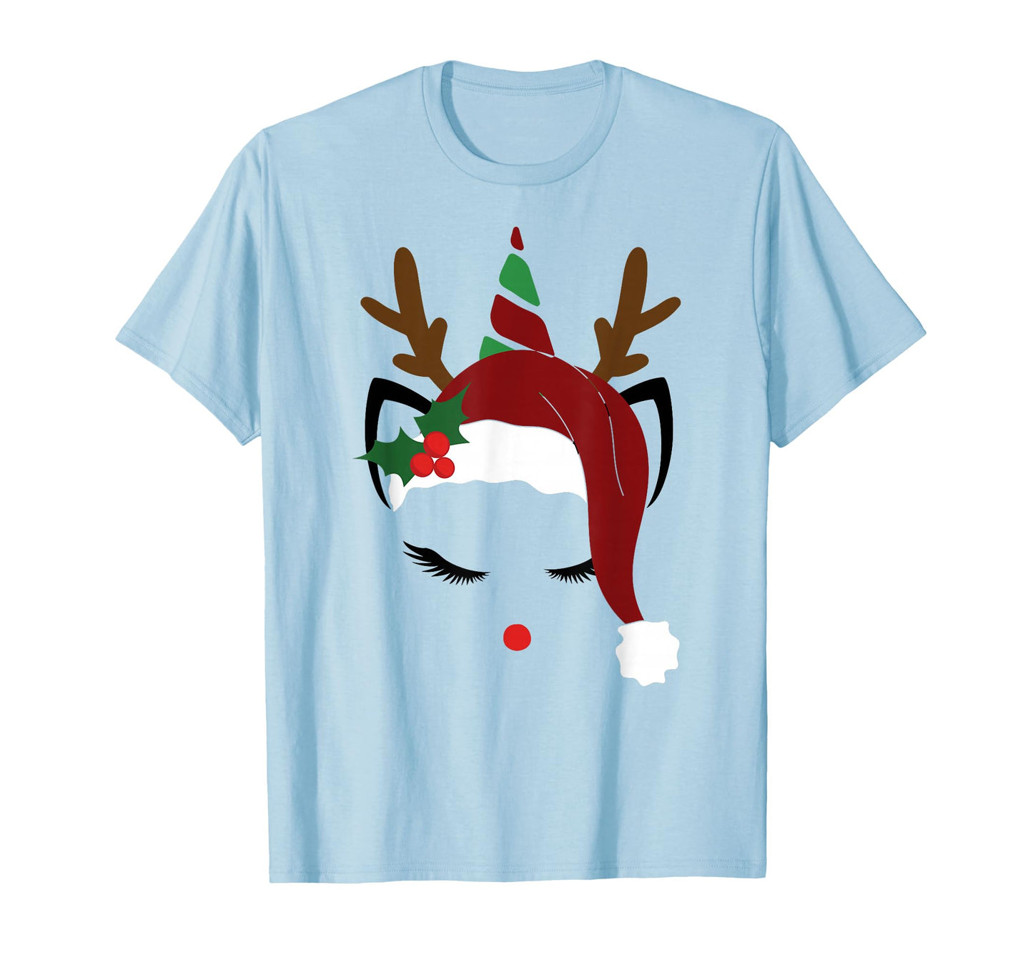 Christmas Unicorn Reindeer Face Cute Santa Hat Deer T-Shirt