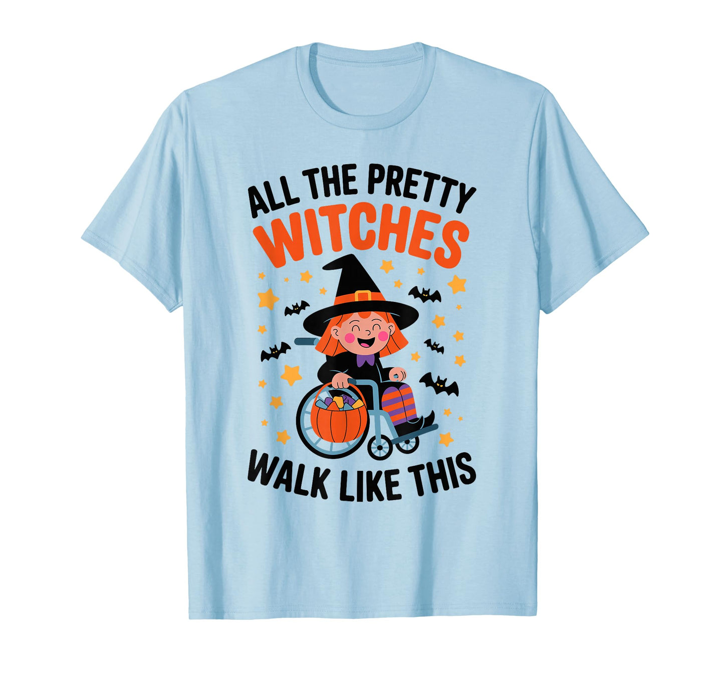 Wheelchair Costume Girl Halloween Handicap Joke Witch Hat T-Shirt