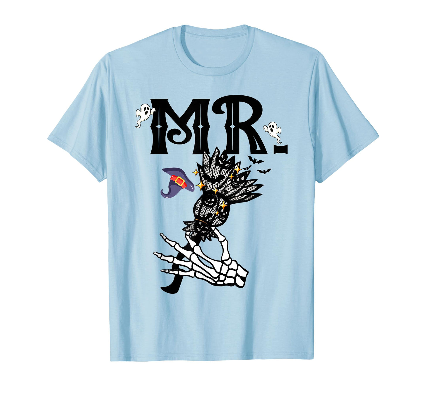 Mr Mrs Couple Skeleton Her Pumpkins His Broomstick Halloween T-Shirt