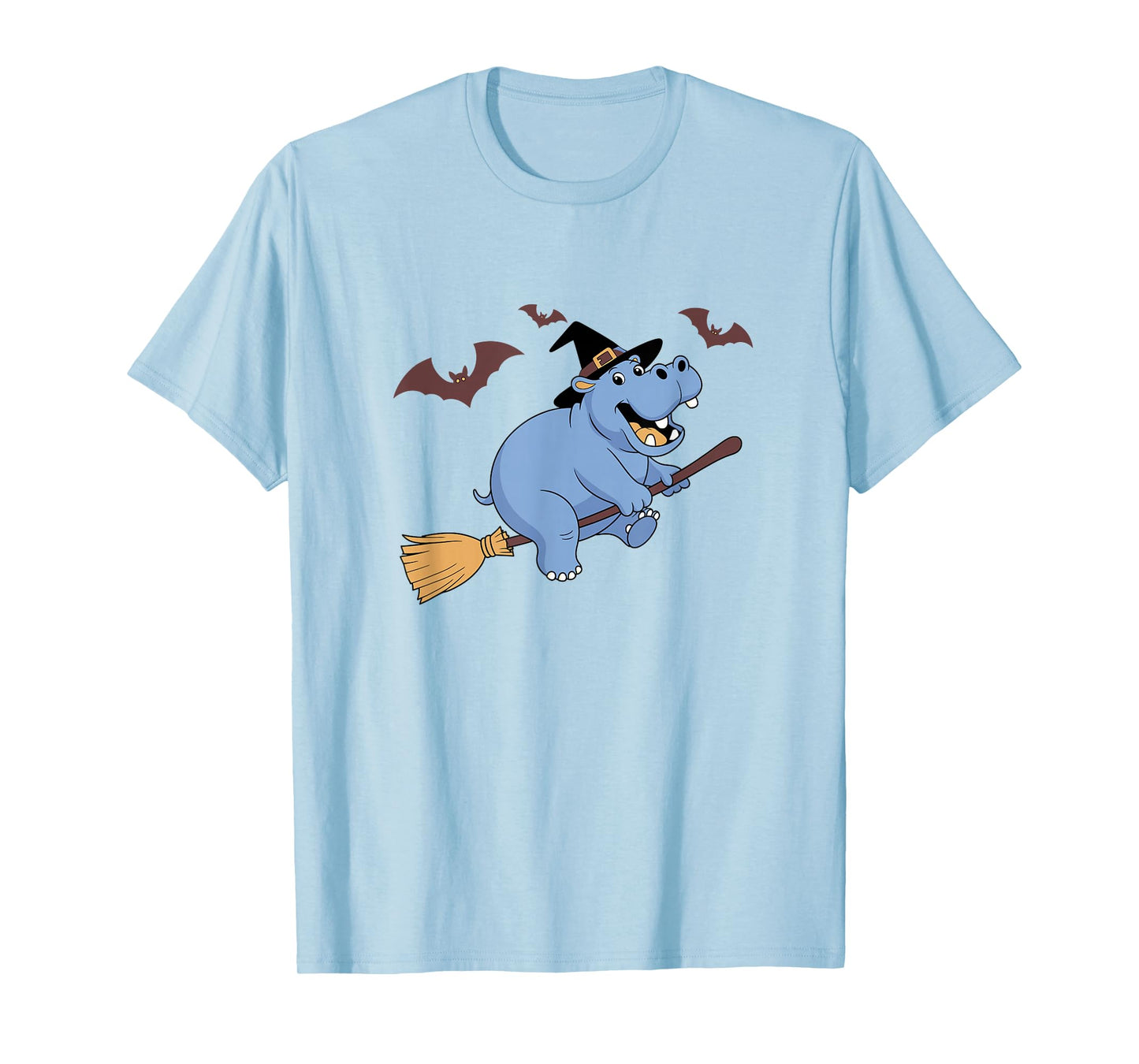 Funny Halloween Hippo Witch Flying on a Broom T-Shirt