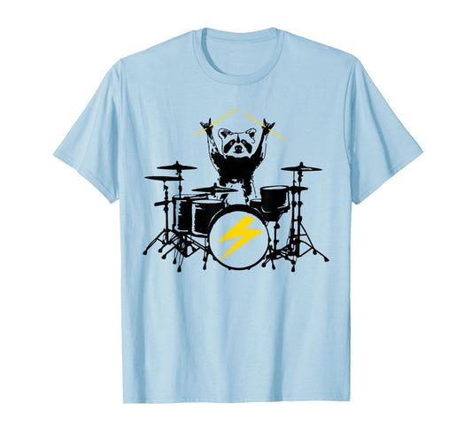 Funny Raccoon Playing Drum Kit Graphic T-Shirt