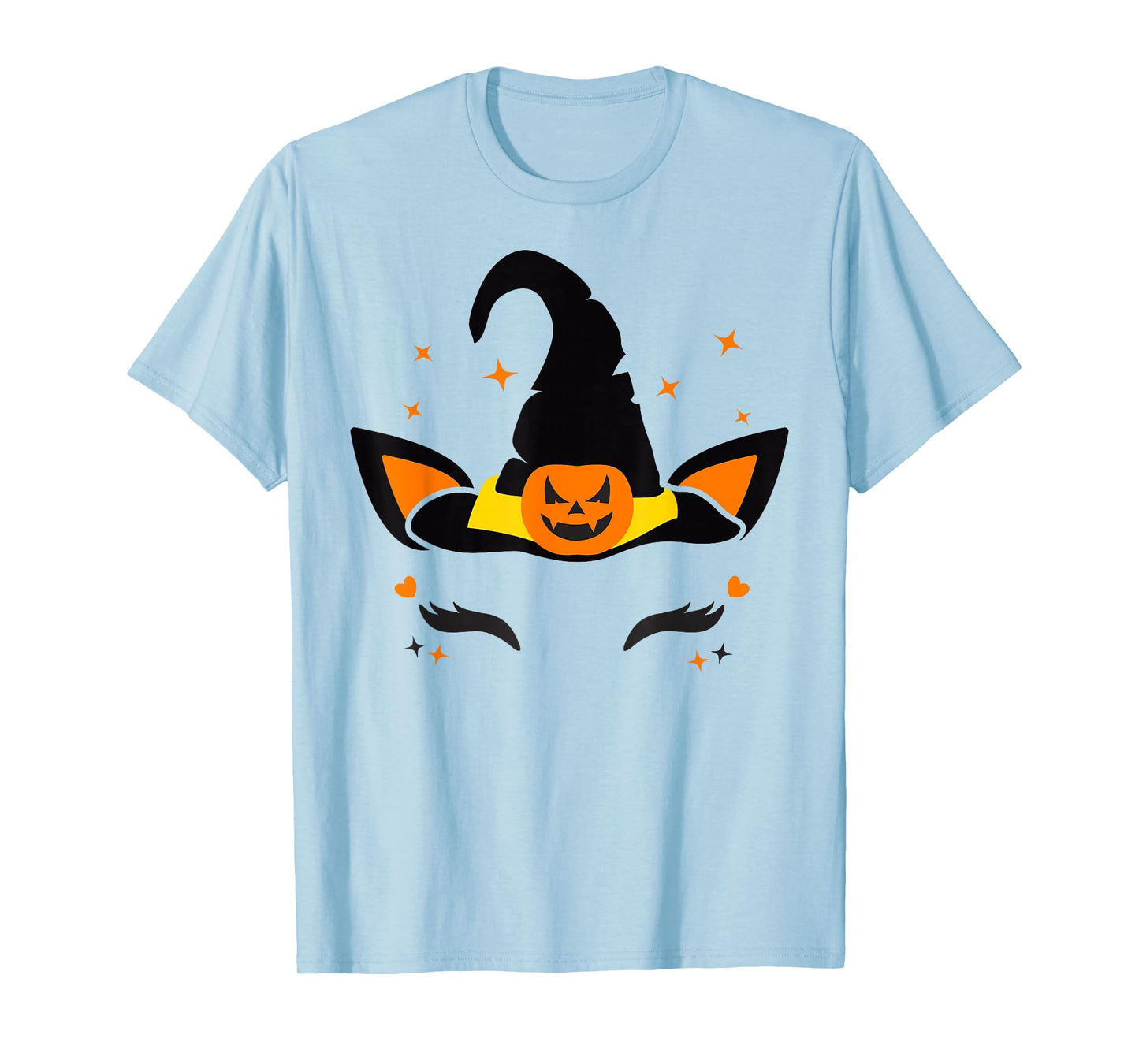 Unicorn Face Eyelashes Witch Pumpkin Scary Halloween Costume T-Shirt