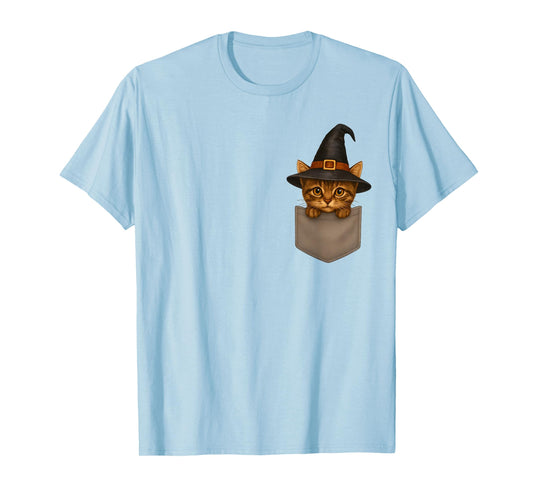 Cute Witch Cat in Pocket Funny Halloween Costume Cat Lover T-Shirt