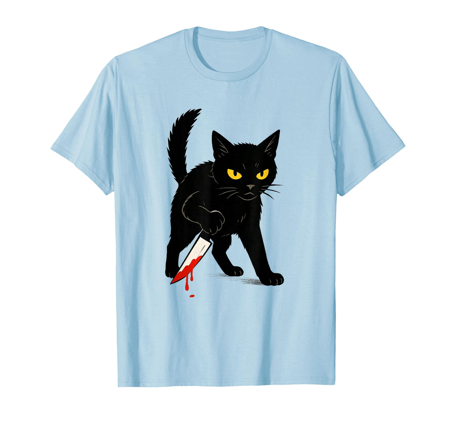 Halloween Black Cat with Knife Design Scary Funny Halloween T-Shirt