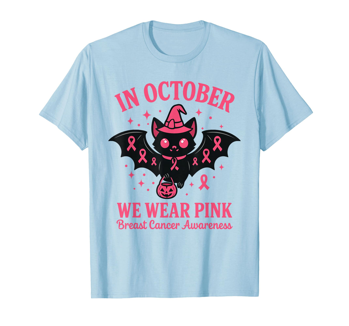 Breast Cancer Bat Women Halloween We Wear Pink in October T-Shirt