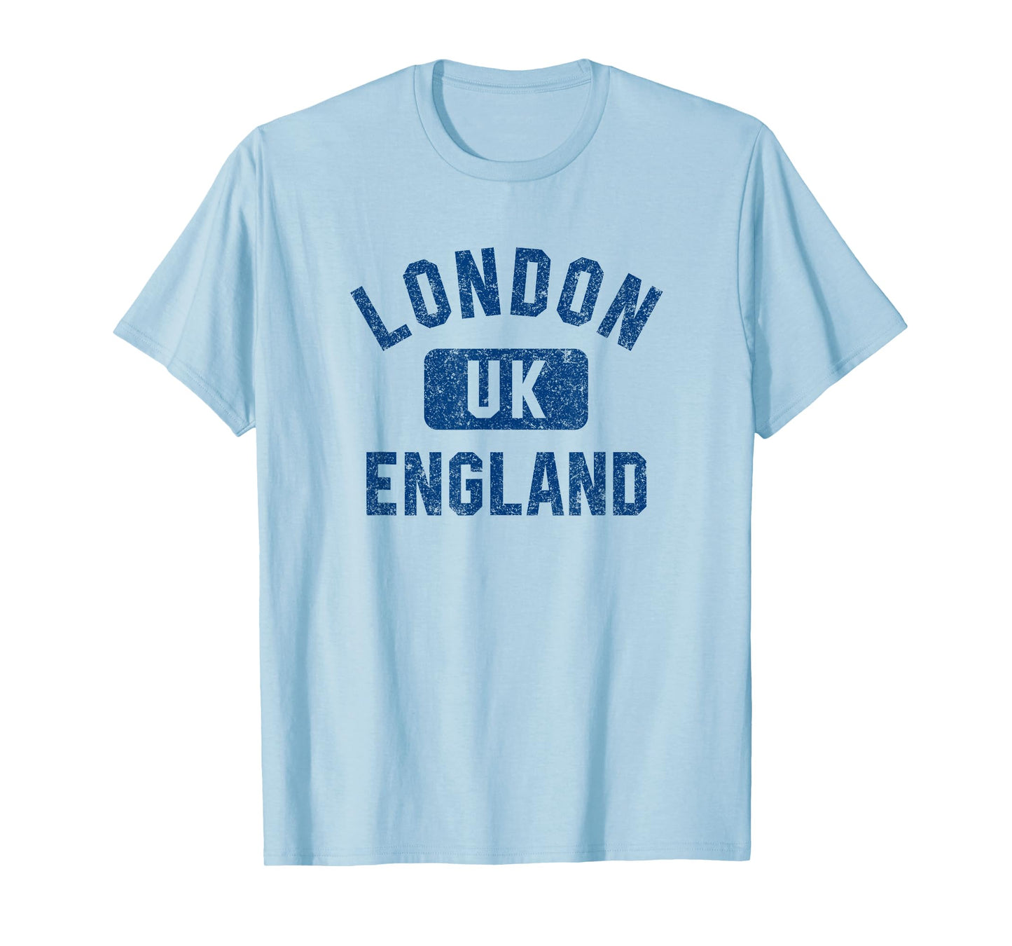 London England UK Gym Style Distressed Dark Blue Print T-Shirt