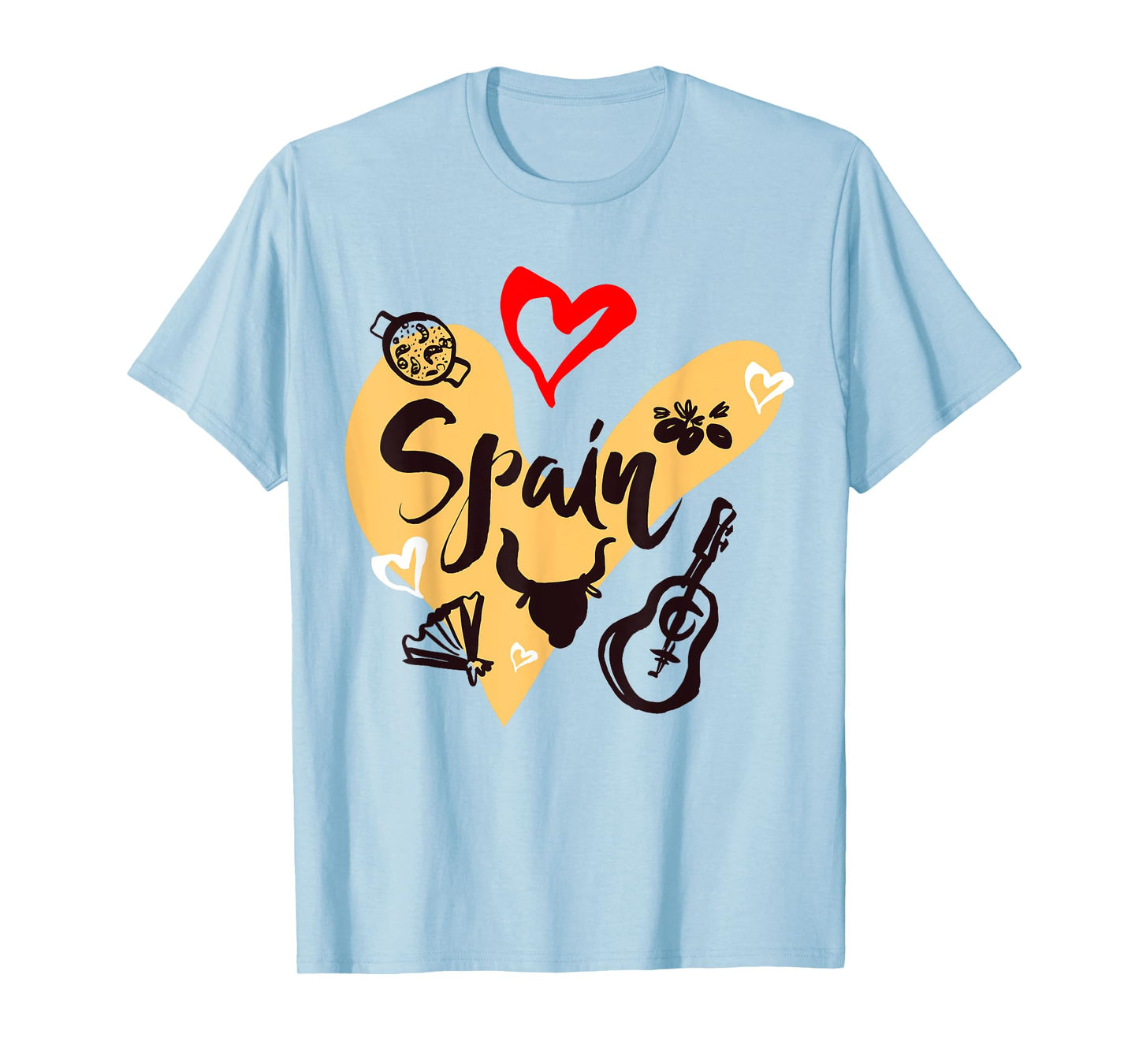 I Love Spain, Cool Spain Doodles Illustration Graphic Design T-Shirt