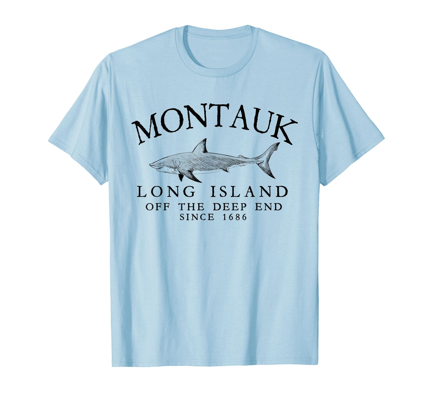 Montauk LI Off The Deep End Shark Fishing Vintage Black T-Shirt