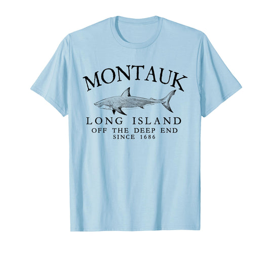 Montauk LI Off The Deep End Shark Fishing Vintage Black T-Shirt