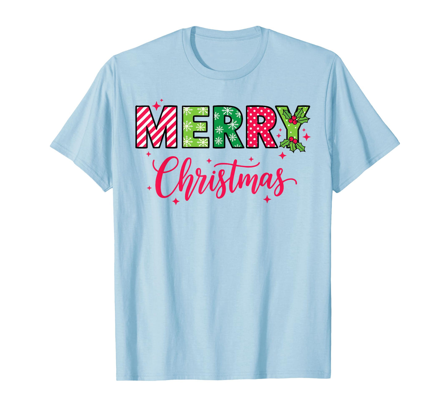 Merry Christmas Lights Red Santa Hat Xmas Family Men Women T-Shirt