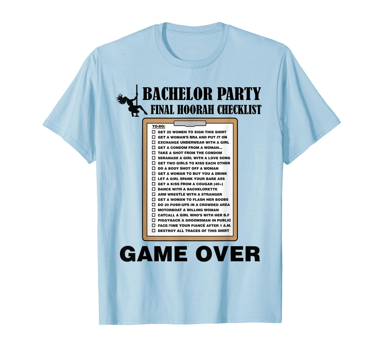 Mens Bachelor Party Checklist Funny Challenge for Grooms T-Shirt