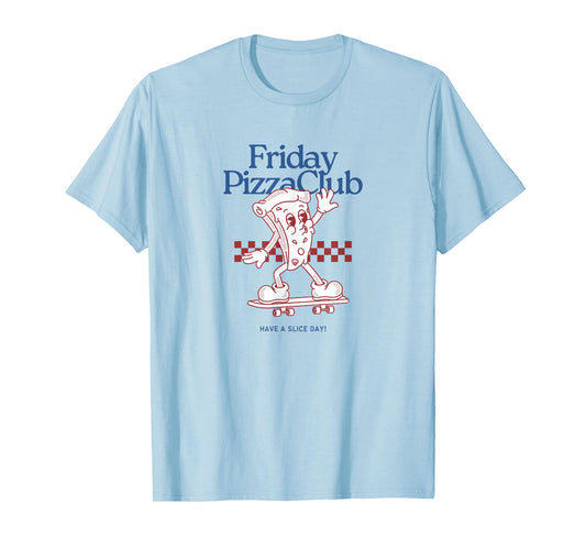 Funny Friday Pizza Club,Retro Cool Skateboarding Pizza Slice T-Shirt