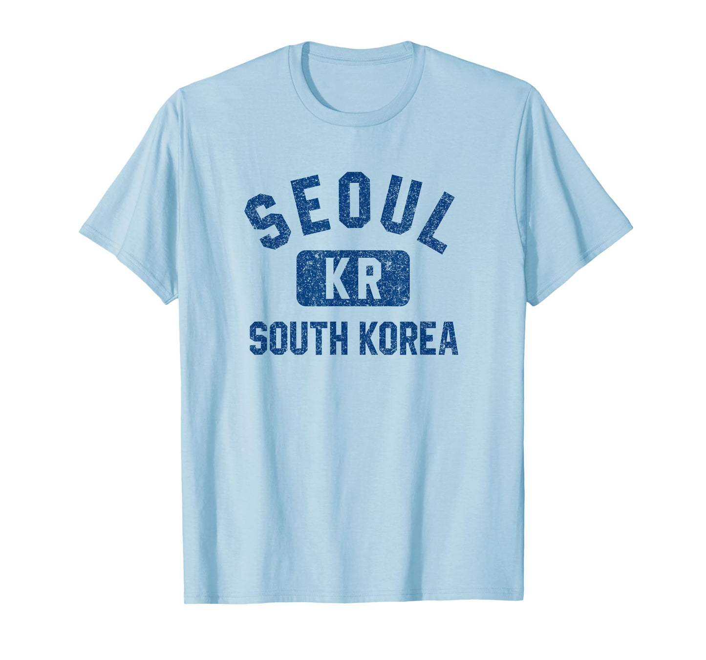 Seoul South Korea KR Gym Style Distressed Dark Blue Print T-Shirt