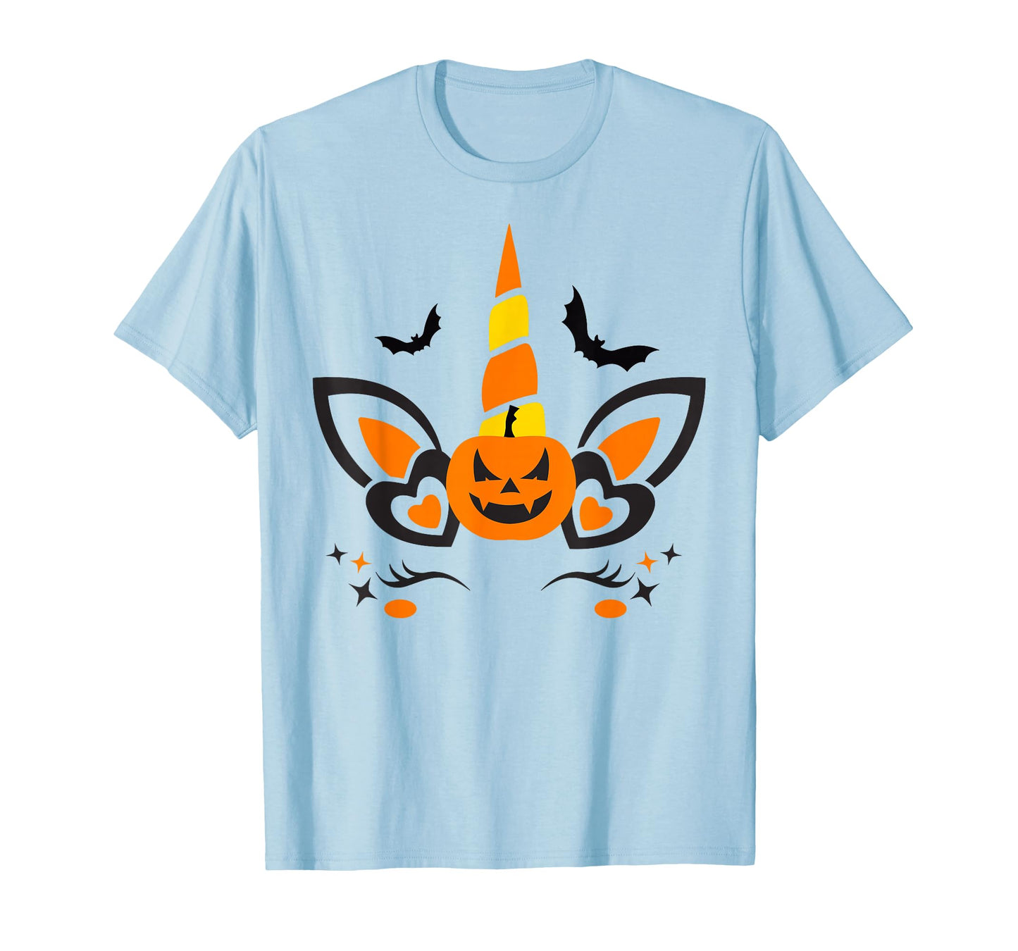Unicorn Face Eyelashes Bat Pumpkin Scary Halloween Costume T-Shirt