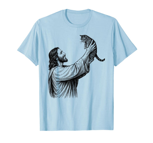 Vintage Jesus Holding Cat Christian T-Shirt