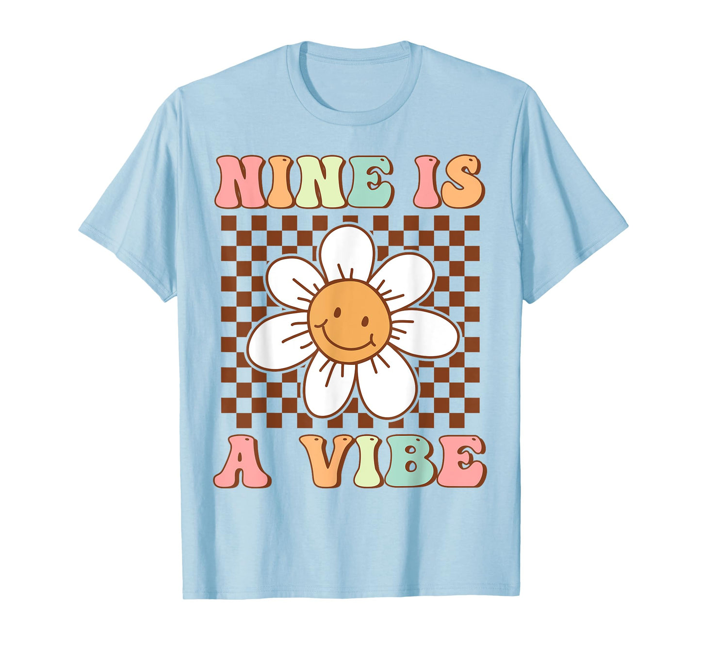 Nine Is A Vibe Cute Groovy 9th Birthday Party Daisy Flower T-Shirt
