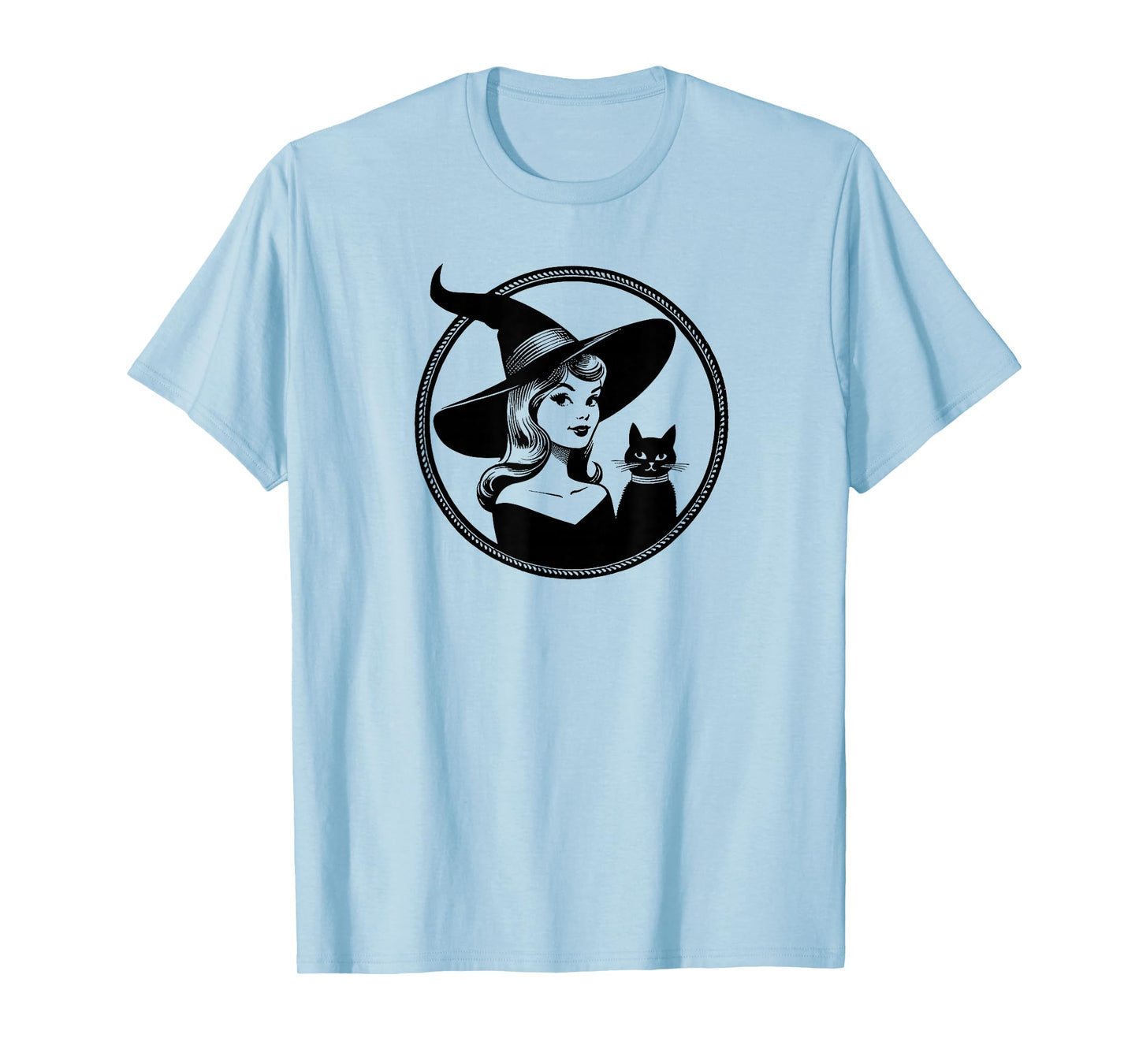 Retro Witch with Black Cat T-Shirt