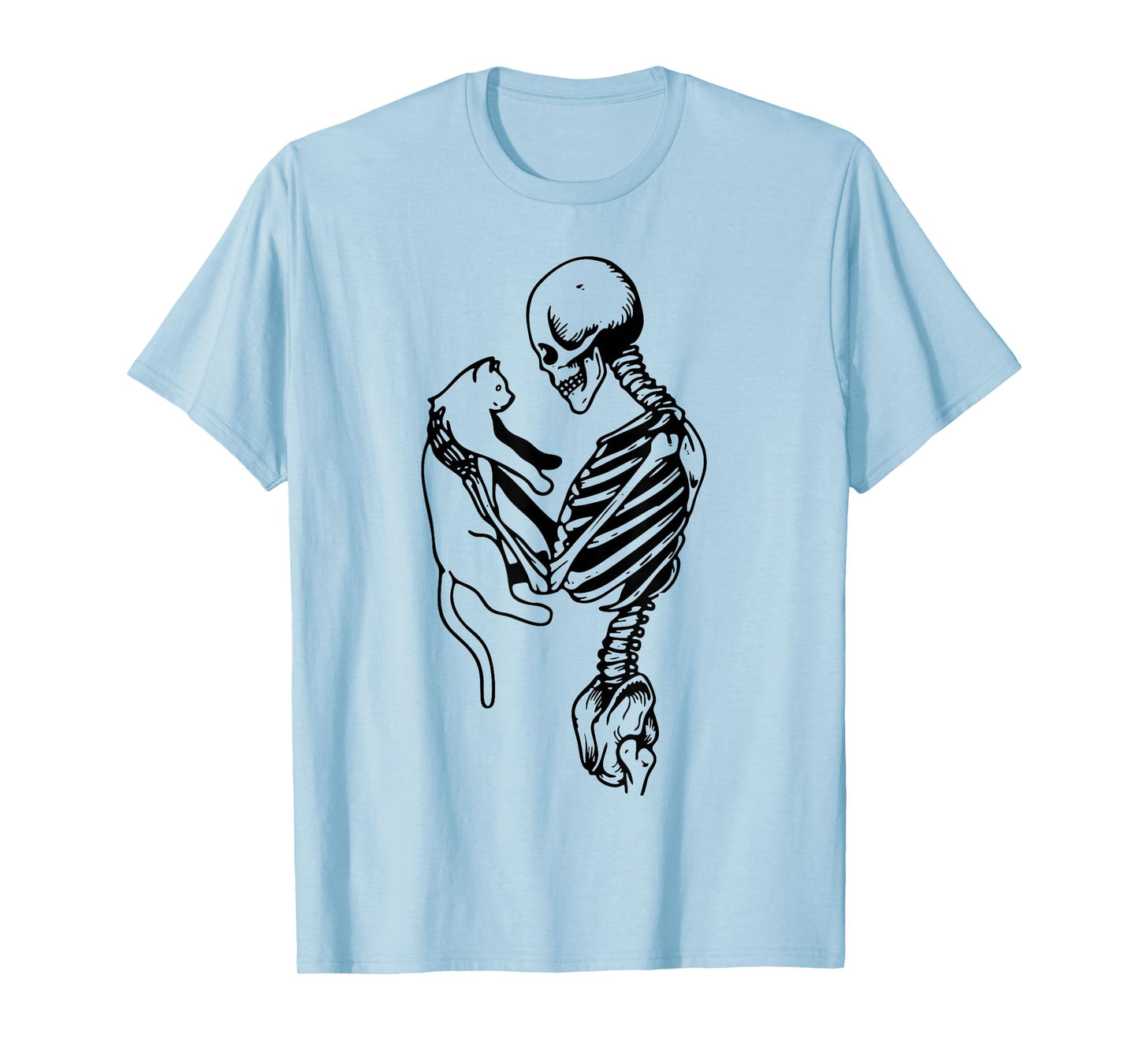 Funny Skeleton Holding Cat Skull Kitty Cute Ghost Halloween T-Shirt