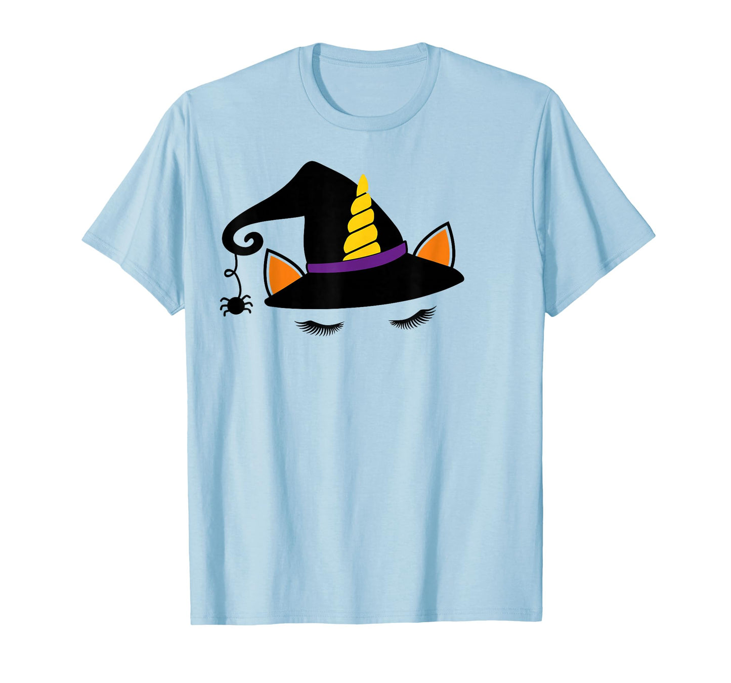 Unicorn Face Eyelashes Witch Hat Spider Halloween Costume T-Shirt