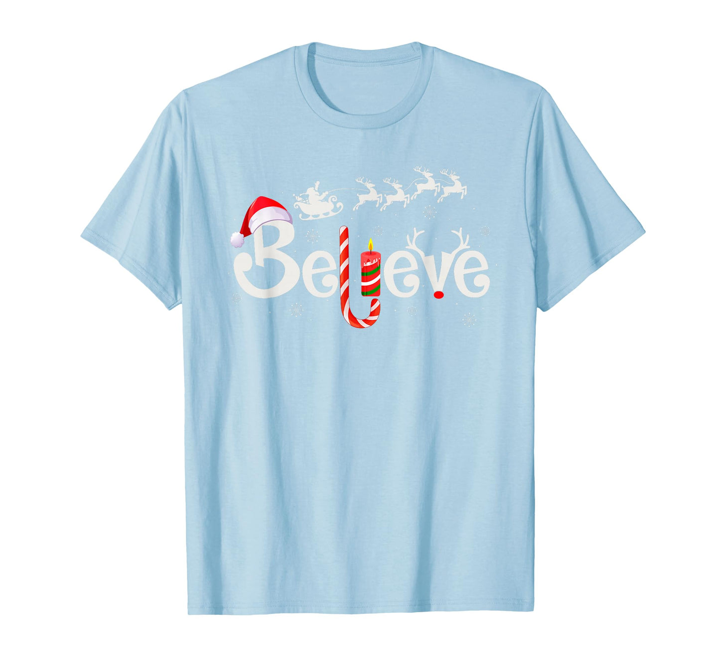 Believe Christmas Family Matching Reindeer Santa Sleigh Xmas T-Shirt