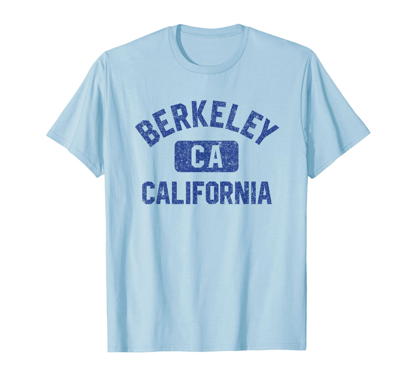 Berkeley California Gym Style Yellow w Distress Blue Print T-Shirt