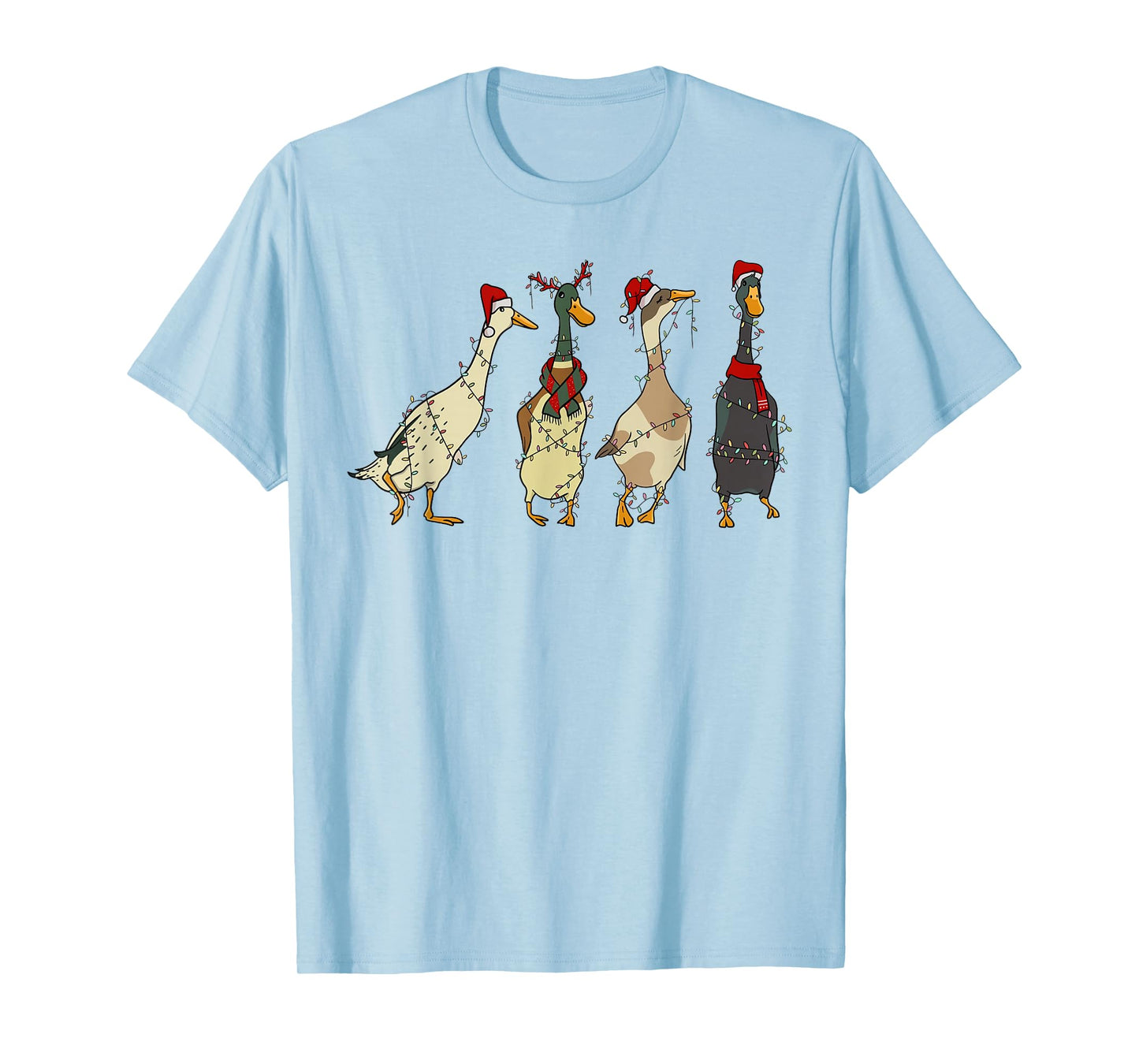 Cute Funny Santa Duck Christmas Lights Duck Wearing Xmas Hat T-Shirt