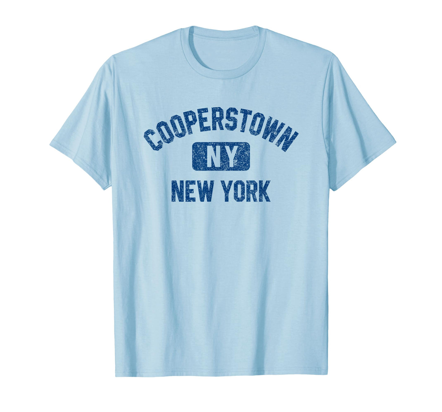 Cooperstown NY New York Gym Style Distressed Dark Plue Print T-Shirt