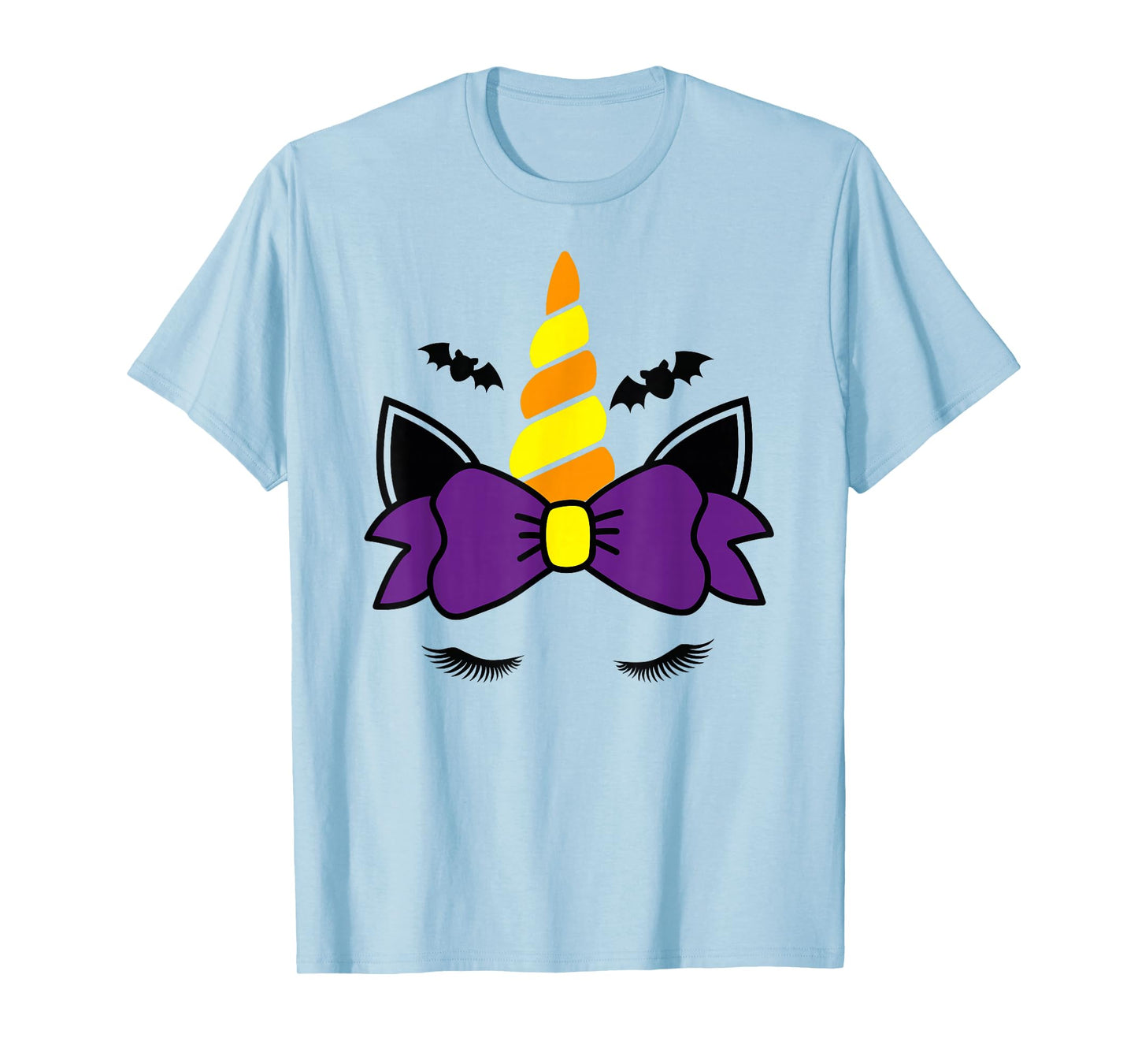 Unicorn Face Eyelashes Bow Bat Scary Halloween Costume T-Shirt