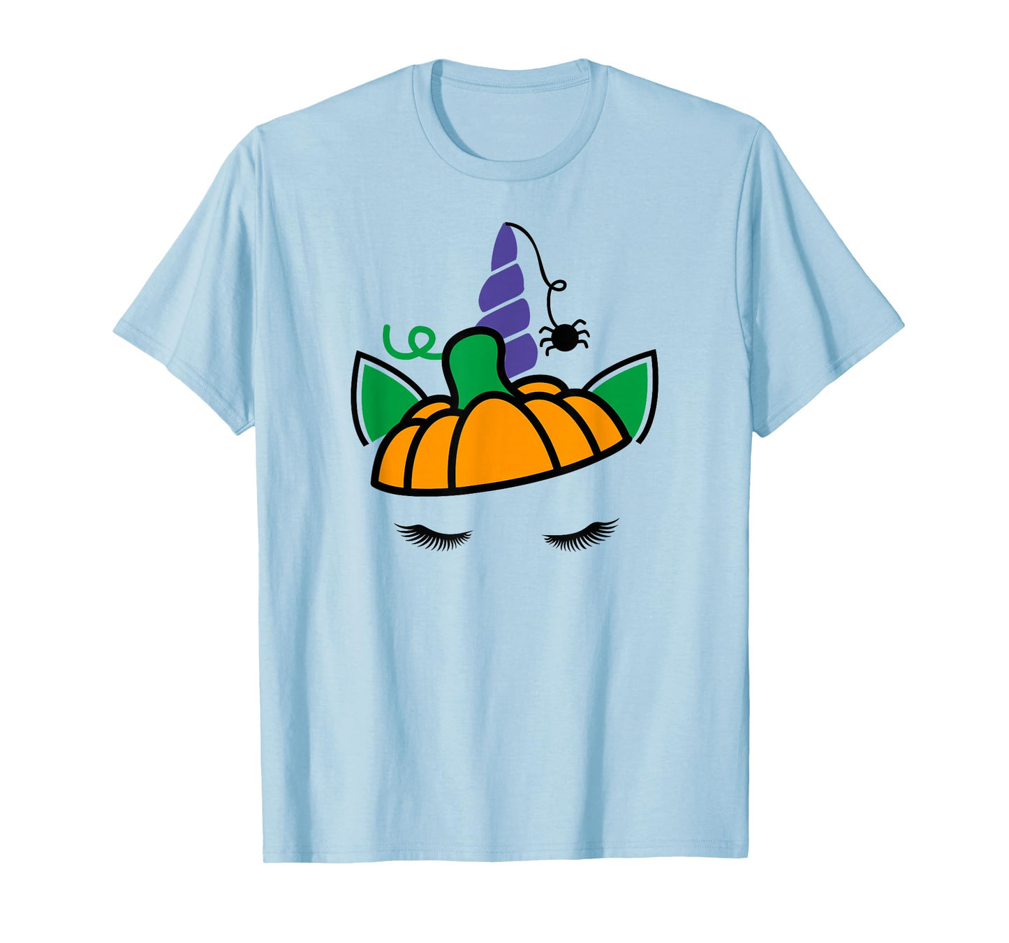Unicorn Face Eyelashes Pumpkin Spider Halloween Costume T-Shirt