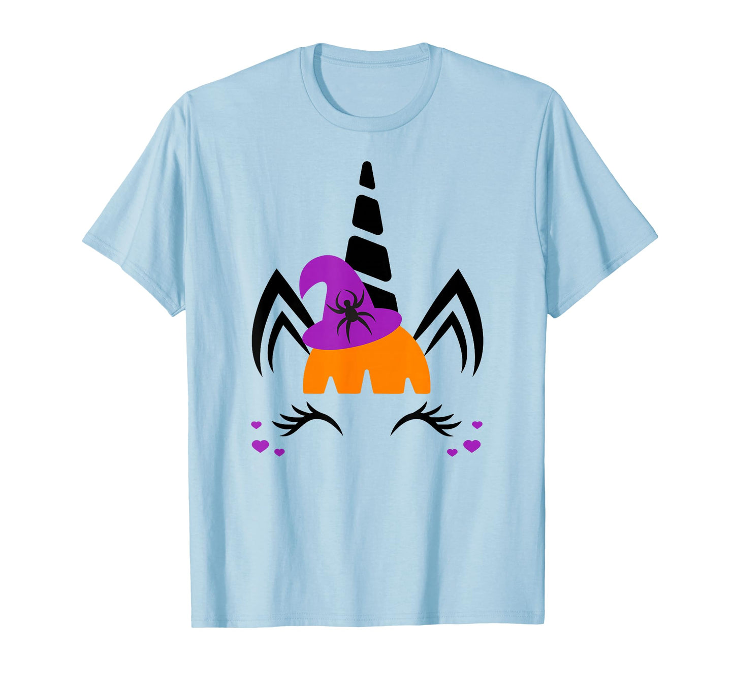 Unicorn Face Eyelashes Spider Witch Hat Halloween Costume T-Shirt