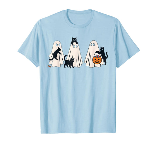 Retro Ghosts Holding Black Cats Halloween Ghost Cat Lovers T-Shirt