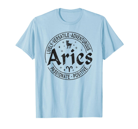 Aries Virtues Vintage Style Zodiac Design, Aries T-Shirt