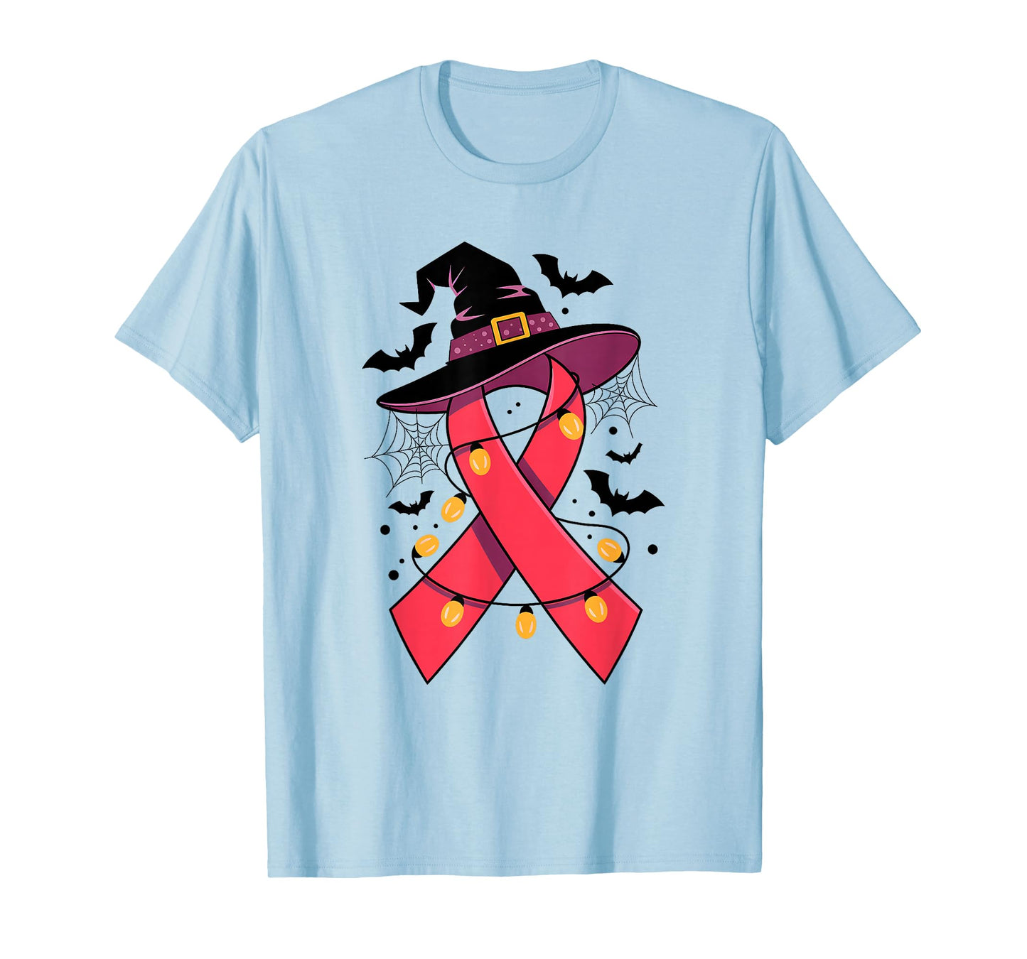 Pink Ribbon Witch Hat Halloween Breast Cancer Womens Girls T-Shirt
