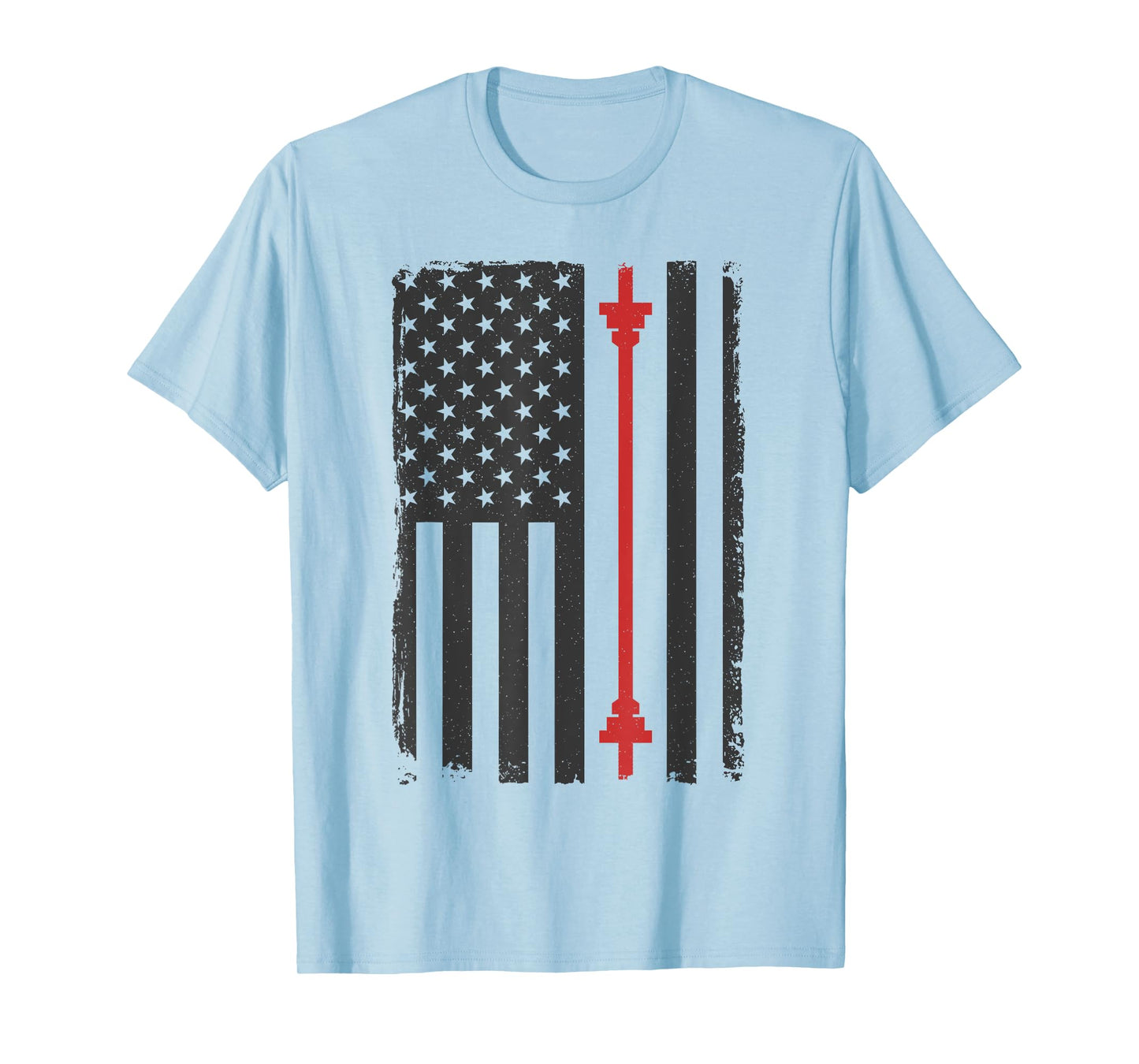 Barbell American Flag Gym Workout Tee USA Motivation Fitness T-Shirt