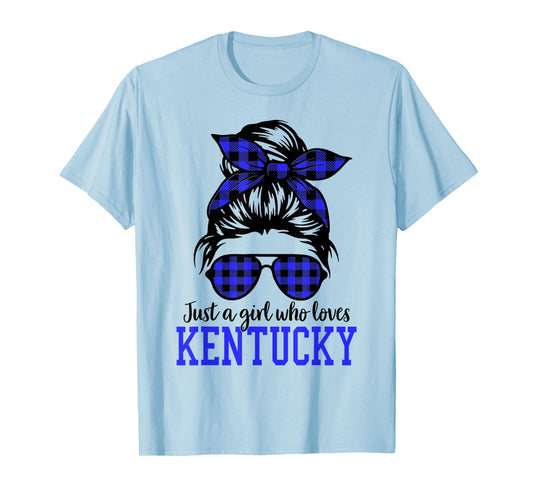 Kentucky Women Girls Messy Bun Hair, Kentucky State Pride T-Shirt