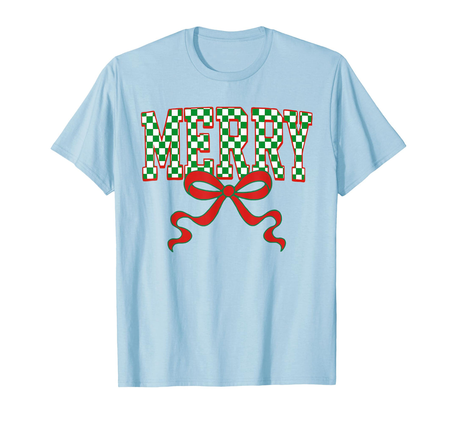 Merry Christmas Checkered Preppy Coquette Bow Xmas Holiday T-Shirt