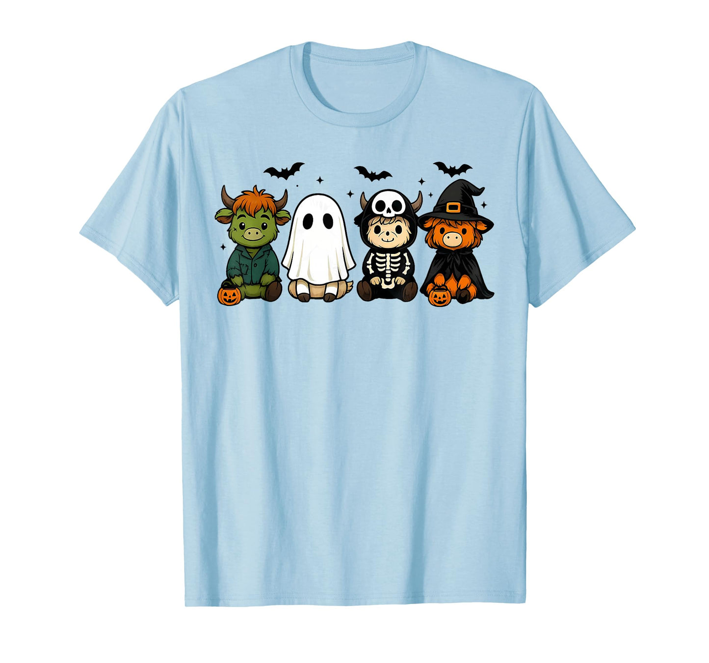 Cute Halloween Highland Cow Family Spooky Witch Costumes T-Shirt