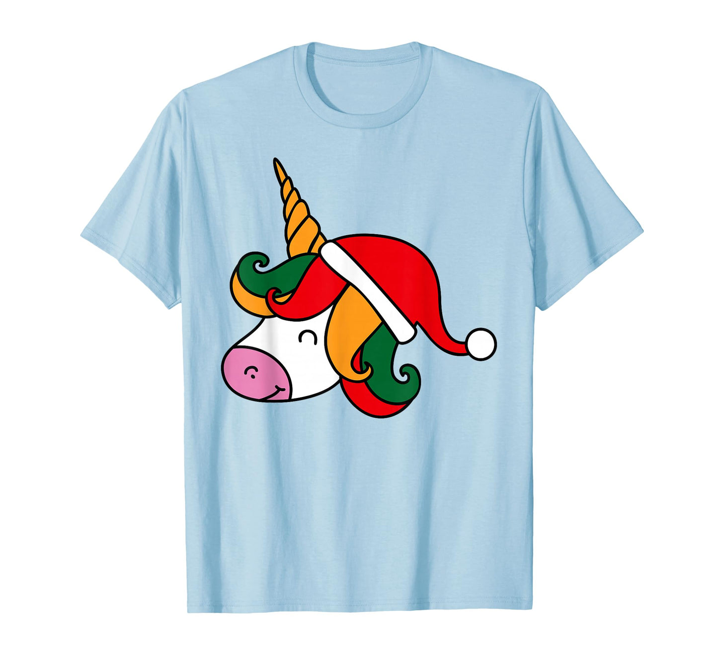 Unicorn Face with Santa Hat Cute Christmas T-Shirt