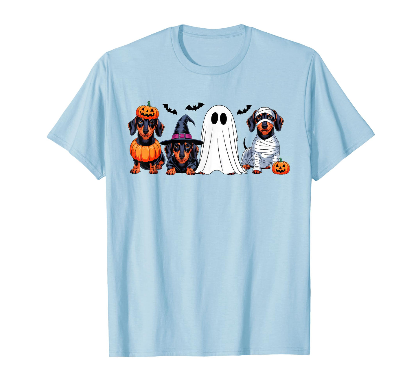 Ghost Witch Mummy Pumpkin Dachshund Dog Halloween Costume T-Shirt