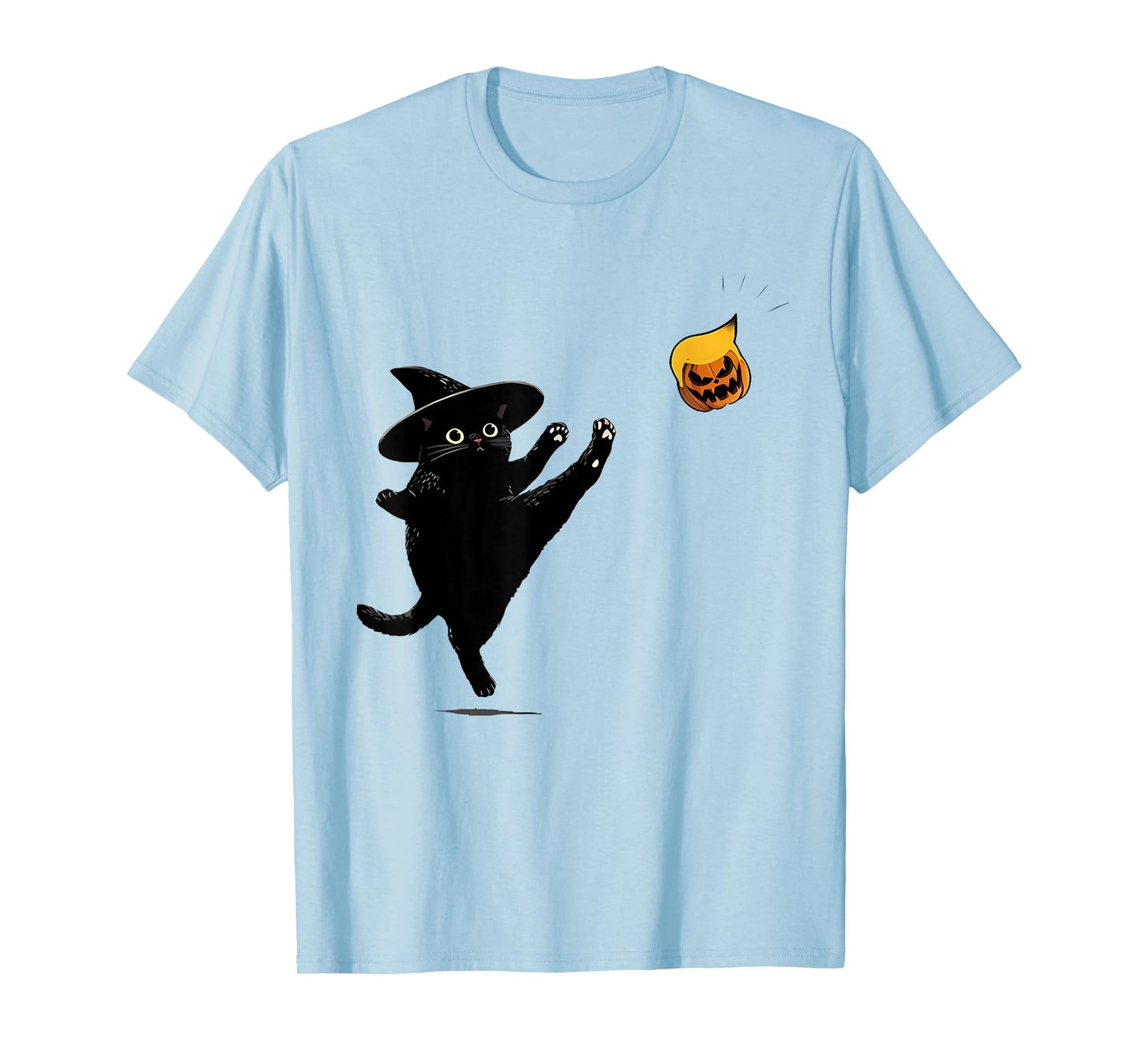 Black Cat Kicking Jack O Lantern Cat Lovers Funny Halloween T-Shirt