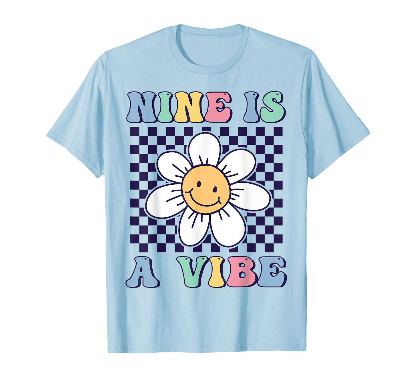 Nine Is A Vibe Cute Groovy 9th Birthday Party Daisy Flower T-Shirt